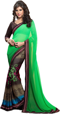 

Brijraj Printed Fashion Georgette Saree(Green, Brown), Brown;green