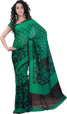 

Khushali Self Design, Printed Fashion Georgette Saree(Green, Black), Black;green