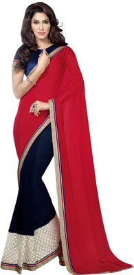 

Jiya Self Design, Embroidered Fashion Georgette, Jacquard Saree(Red, Dark Blue), Dark blue;red
