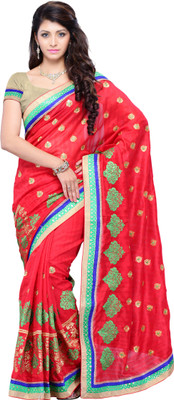 

JTInternational Printed Fashion Art Silk Saree(Red, Green), Multi color