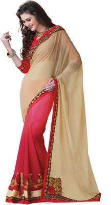 

Saara Embroidered Fashion Georgette Saree(Red), Cream & red