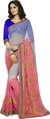 

Khushali Embellished, Embroidered, Self Design Fashion Chiffon Saree(Pink, Grey), Grey;pink
