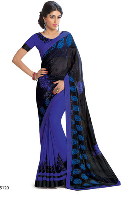 

Indianbeauty Self Design, Embroidered Bollywood Jacquard, Georgette Saree(Black, Light Blue)