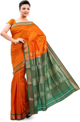 

Ishin Floral Print Daily Wear Art Silk Saree(Orange