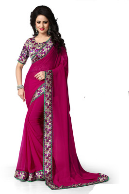 

Indianbeauty Solid, Printed Fashion Georgette Saree(Purple)
