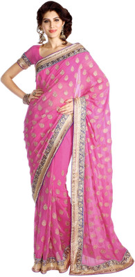 

Soch Printed Fashion Chanderi Saree(Pink, Gold)