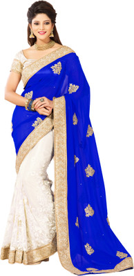 

M.S.Retail Embroidered Fashion Georgette, Net Saree(Blue, White), Royalblue-white