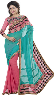 

Saara Embroidered Fashion Georgette Saree(Green, Pink), Sea green and peach