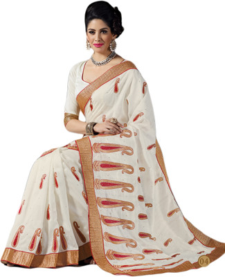 

M.S.Retail Embroidered Fashion Cotton, Silk Saree(White)