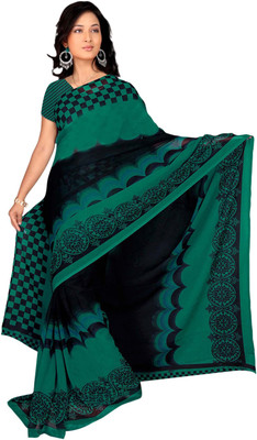

Parisha Self Design, Printed Fashion Georgette Saree(Green, Black), Black;green