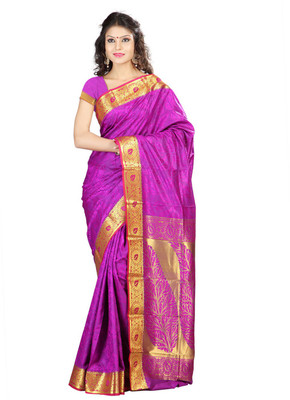 

Saara Self Design Fashion Art Silk Saree(Pink, Gold), Rani pink and golden