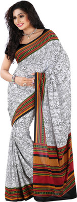 

Roopkala Silks Geometric Print Fashion Crepe Saree(White)