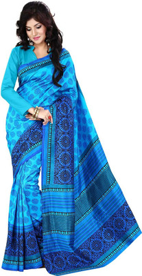 

Roopkala Silks Printed Mysore Dupion Silk Saree(Blue)