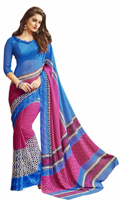 Manthan Printed Daily Wear Georgette Saree(Pink, Blue)