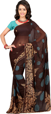 

Khushali Self Design, Printed Fashion Chiffon Saree(Brown, Multicolor)