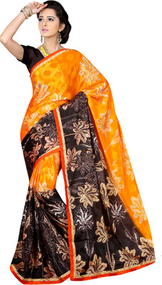 

Khoobee Self Design, Printed Fashion Chiffon, Jacquard Saree(Orange, Multicolor, Black), Black;multicolor;orange