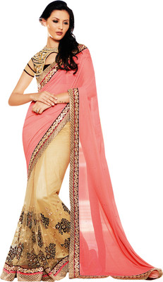 

Brijraj Embroidered Fashion Georgette, Net Saree(Beige, Pink)