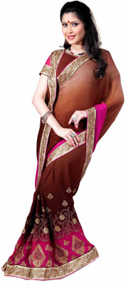 

Aarti Apparels Embroidered Bollywood Chiffon Saree(Brown, Pink)