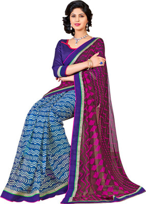 

Saara Printed Fashion Georgette Saree(Blue, Brown)