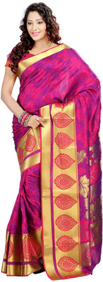 

Saara Self Design Fashion Art Silk Saree(Pink, Gold), Pink and golden