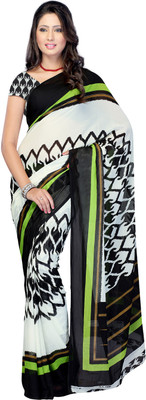 

Jaipur Kurti Printed Fashion Georgette Saree(Black, White), Black and white