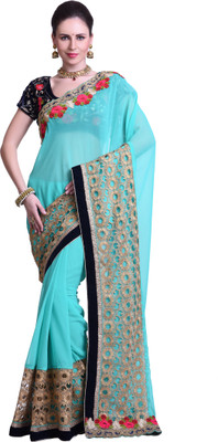 

Chirag Sarees Embellished Fashion Synthetic Georgette Saree(Blue), Light-blue