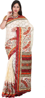 

Kanheyas Animal Print Fashion Handloom Net Saree(Beige), Beige red