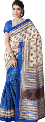 

Ewows Printed Bhagalpuri Art Silk Saree(Beige)