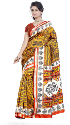 

JTInternational Printed Bhagalpuri Silk Saree(Yellow)