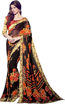 

Khushali Self Design, Printed Fashion Georgette Saree(Black)