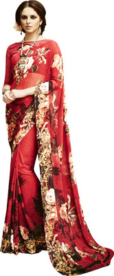 

Khoobee Self Design, Printed Fashion Georgette Saree(Red, Multicolor), Multicolor;red
