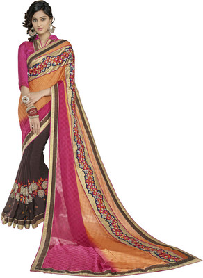 

Jiya Self Design, Embroidered Fashion Chiffon, Jacquard Saree(Brown, Orange, Pink)