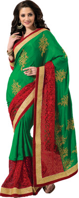 

M.S.Retail Self Design Fashion Satin, Net Saree(Green)