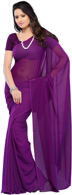 

Surupta Plain Daily Wear Chiffon Saree(Purple), Darkest purple