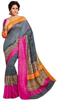 

Kesar Sarees Printed Bhagalpuri Art Silk Saree(Grey)