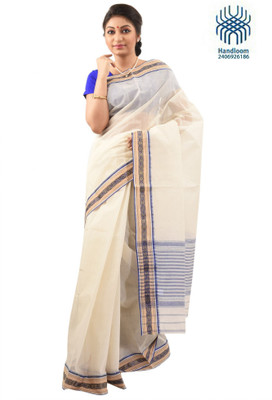 

Tantuja Self Design Dhaniakhali Handloom Cotton Saree(White), Offwhite