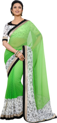 

Brijraj Printed Fashion Georgette Saree(Green, White)