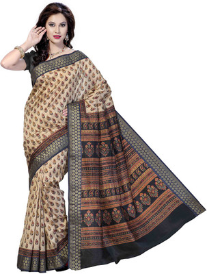 

Rani Saahiba Floral Print Fashion Art Silk Saree(Beige)