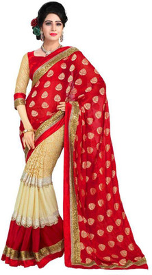 Trendz Fashion Self Design Bollywood Georgette Saree(Red, Beige)