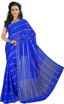 

Roopkala Silks Striped Mysore Chiffon Saree(Blue), Royal blue