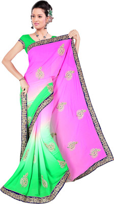

Shree Rajlaxmi Sarees Embroidered Fashion Georgette Saree(Pink, Green), Green;pink