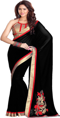 

Sourbh Sarees Solid Fashion Georgette Saree(Black)