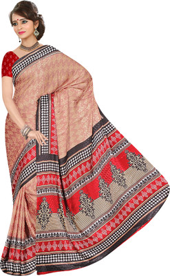

Khoobee Self Design, Printed Fashion Jacquard Saree(Brown, Red)