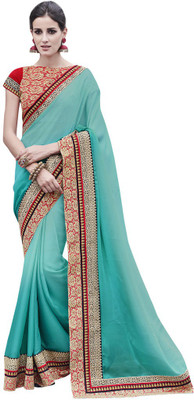 

Desi Butik Embroidered Fashion Satin, Chiffon Saree(Blue)