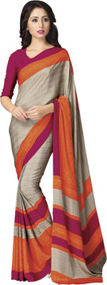 

Saara Plain Daily Wear Crepe Saree(Beige, Orange)
