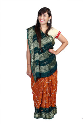 

KAJCI Solid Bandhani Art Silk Saree(Maroon, Green), Maroon1