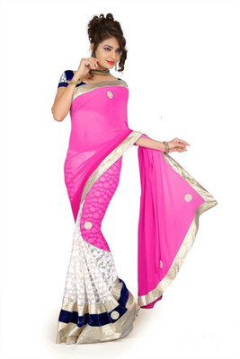 

AVR FASHIONS Solid Fashion Chiffon Saree(Pink), Pink;white