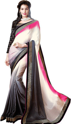 

Desi Butik Embroidered Fashion Georgette, Jacquard, Satin Saree(White, Grey), Cream and grey