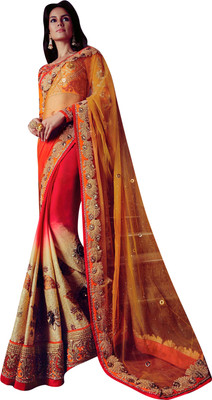 

Brijraj Embroidered Fashion Georgette Saree(Red, Beige, Yellow), Beige;red;yellow