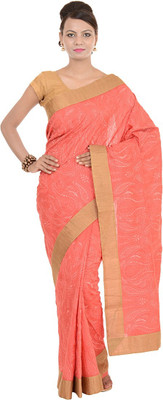 

Kdc Sarees Embroidered Banarasi Handloom Tussar Silk Saree(Red), Strawberry